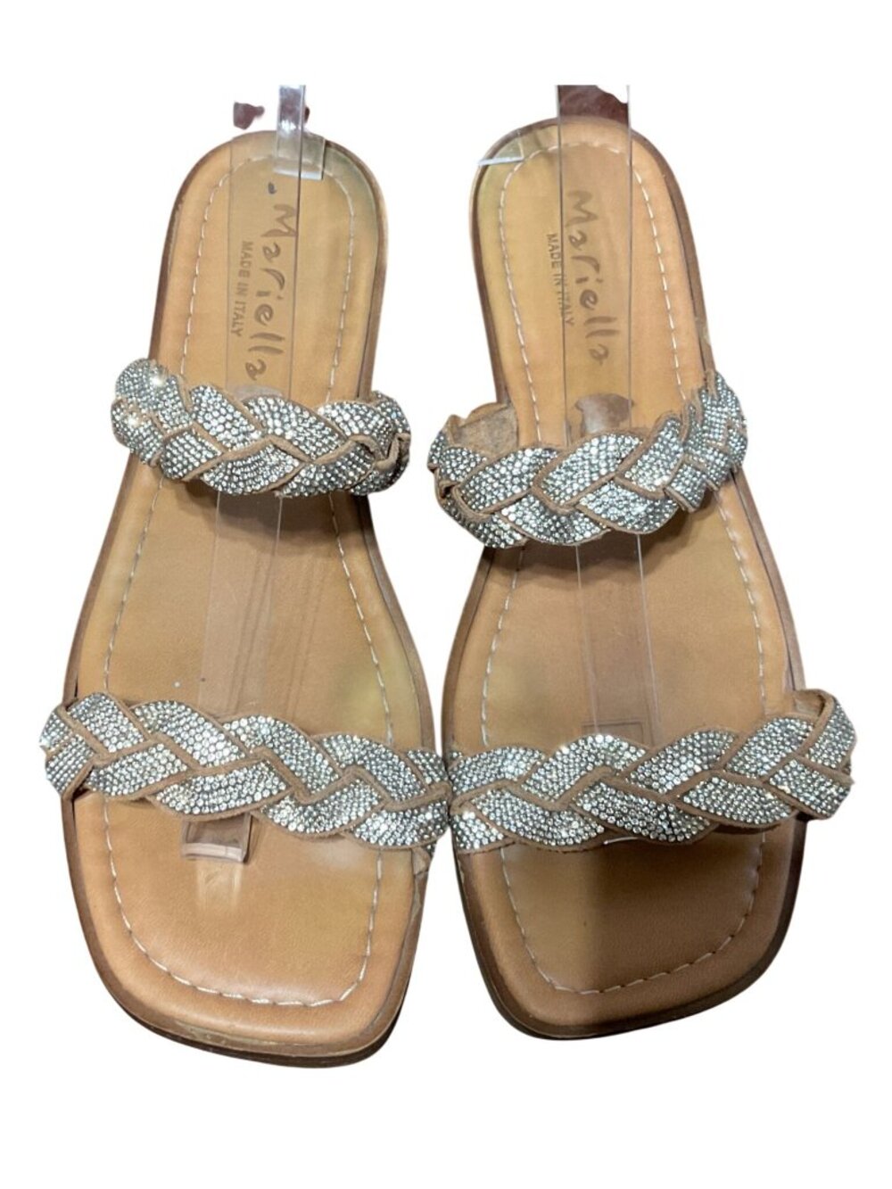 Mariella Rhinestone Braided Strap Leather Sandals Size 8.5 Made In Italy